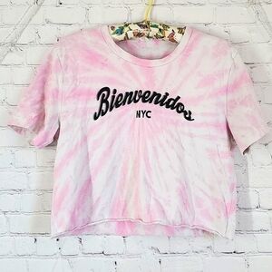 2019 Victoria's Secret PINK Tie-Dye Bienvenidos NYC Español Cropped Top Tee Sz S